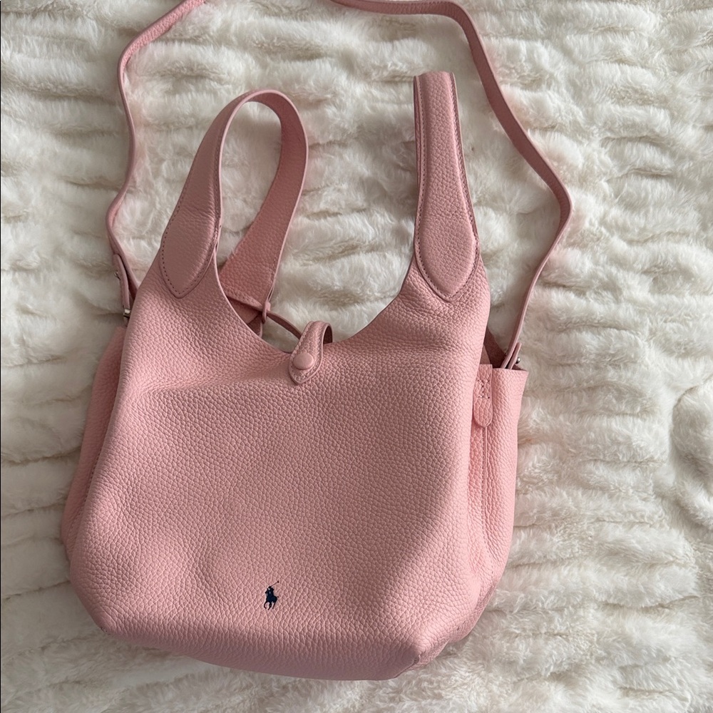 Ralph Lauren Blush Pink Pebbled Leather Crossbody with Black Polo Logo - Picture 2 of 5
